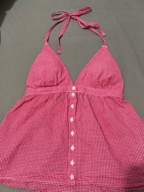 Hollister Red Gingham Halter Button-Front Tank